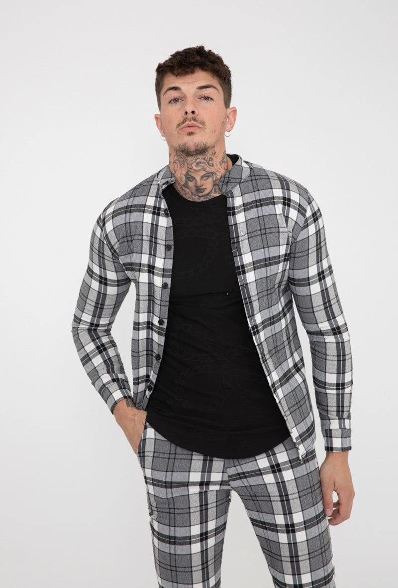 Chemise à carreaux col mao