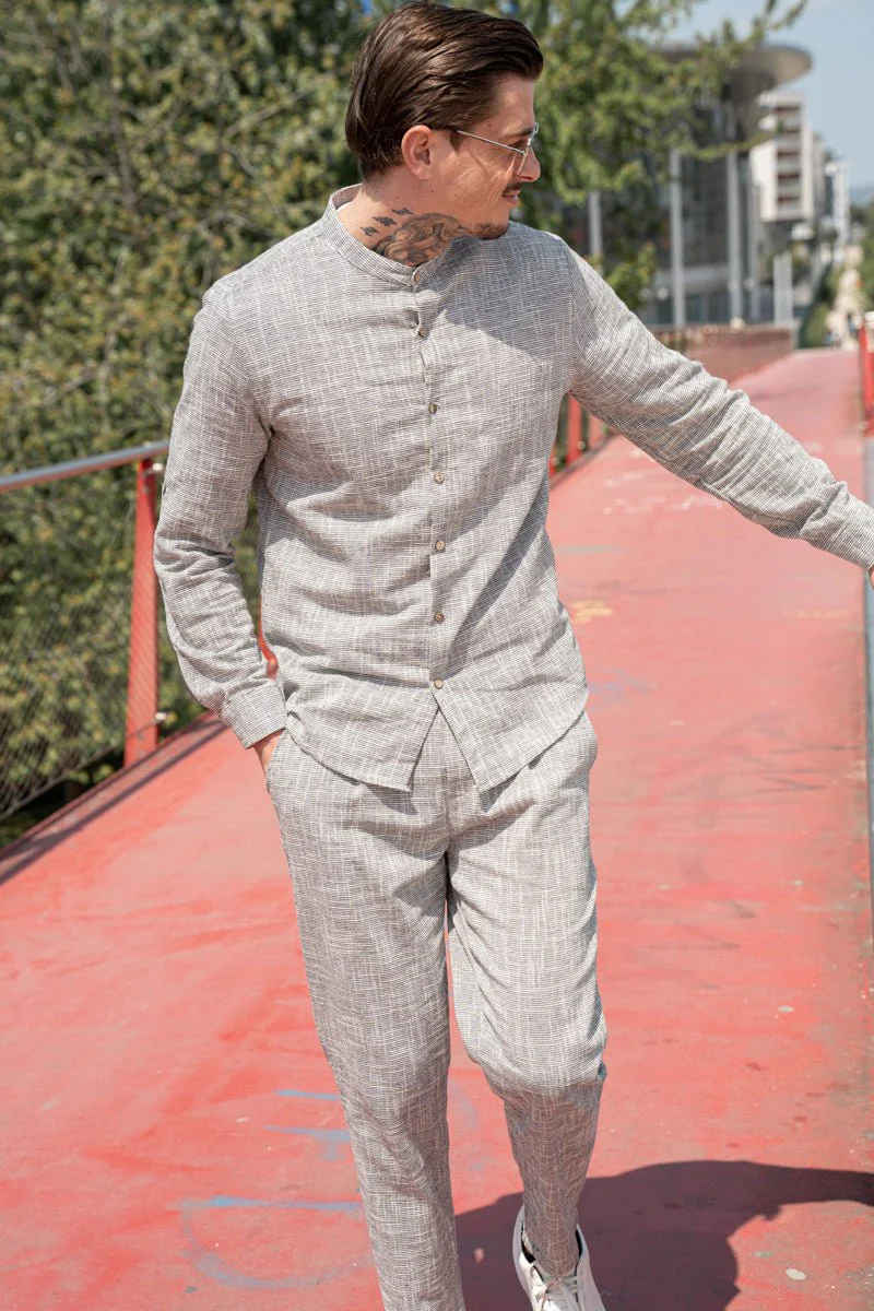 Chemise à col mao effet lin - Image 19