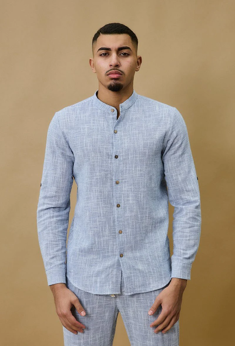 Chemise à col mao effet lin - Image 7
