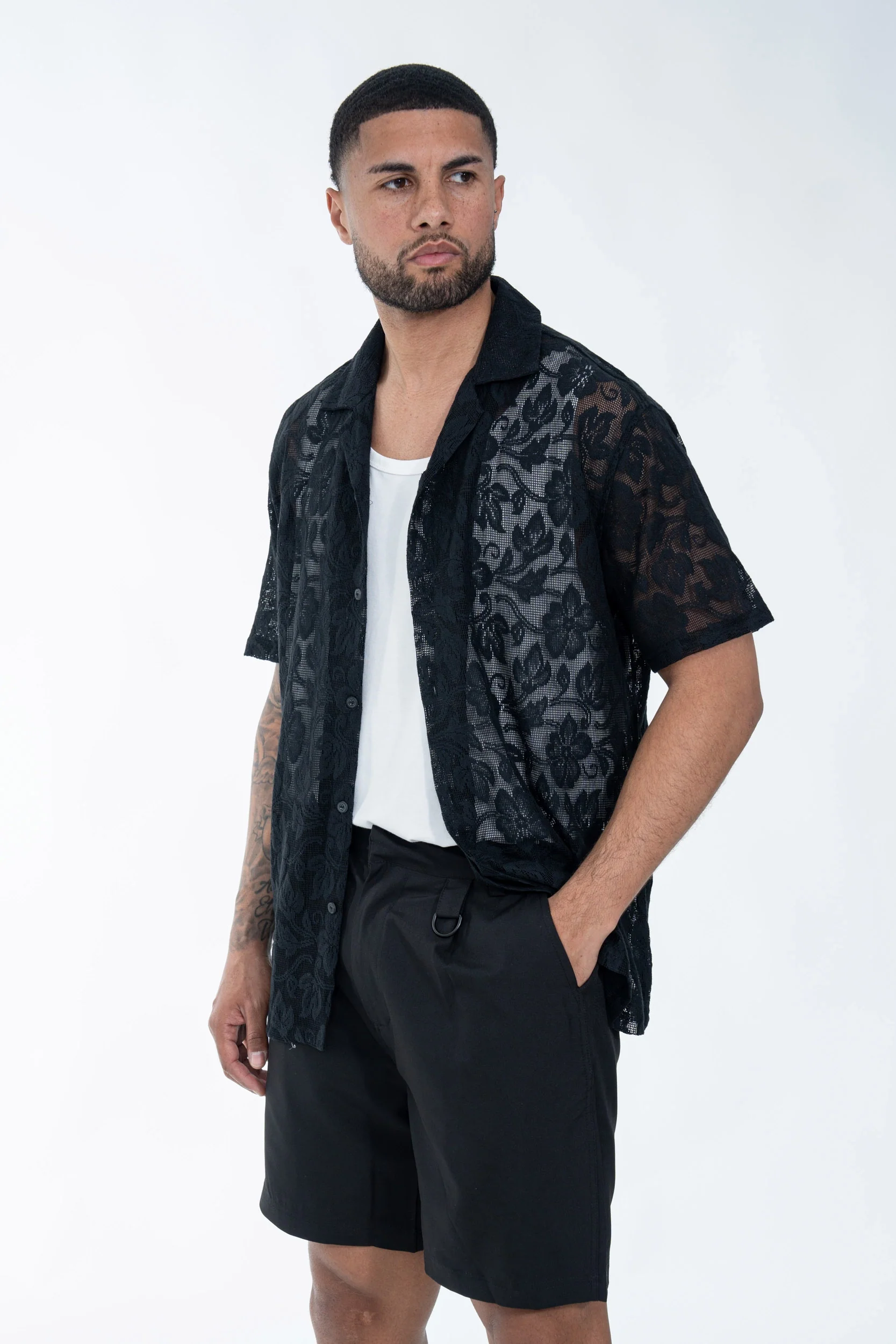 Chemise à manches courtes avec motif ton sur ton - Image 12