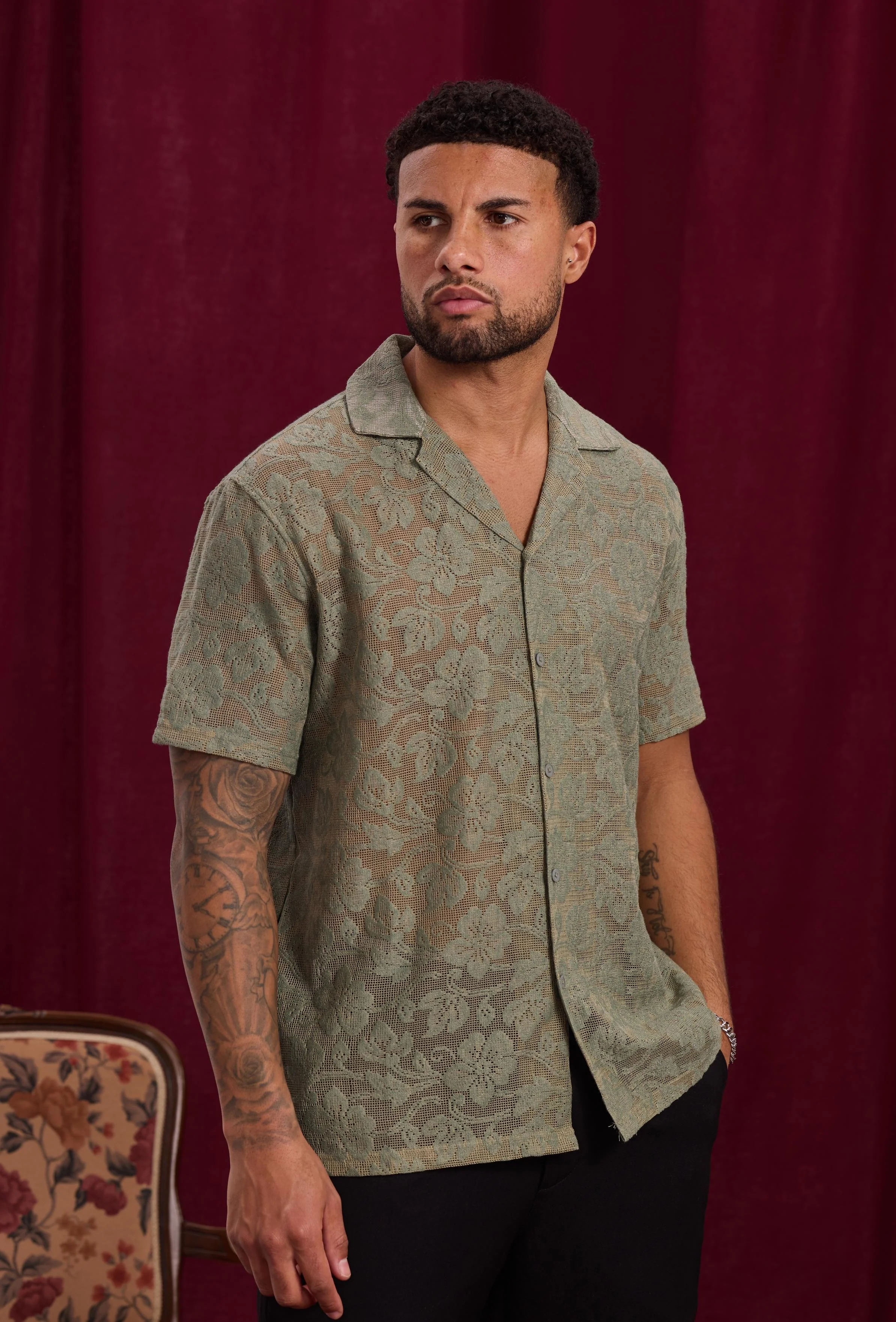 Chemise à manches courtes avec motif ton sur ton - Image 2