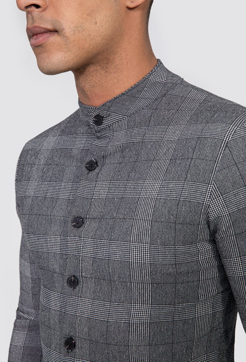 Chemise col mao à carreaux - Image 7