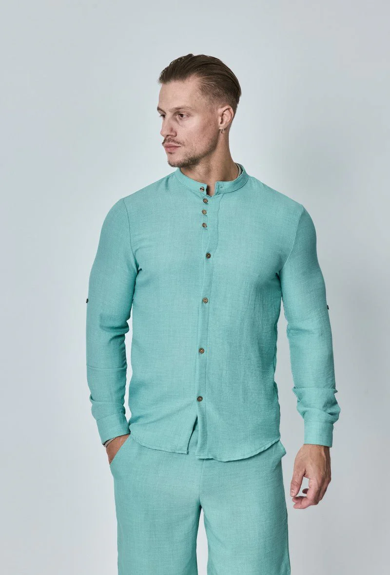 Chemise col mao effet lin