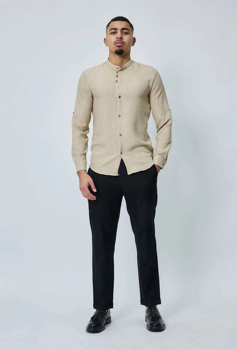 Chemise col mao effet lin - Image 8