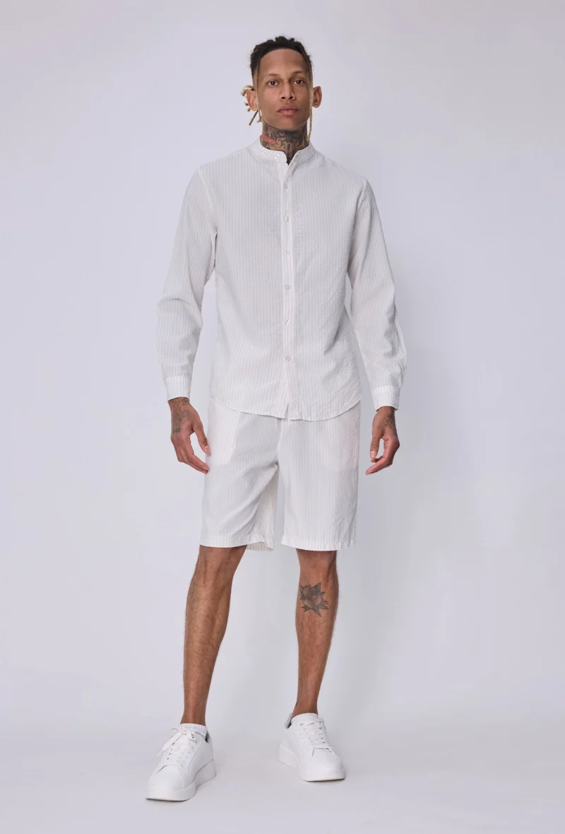 Chemise col mao seersucker - Image 4