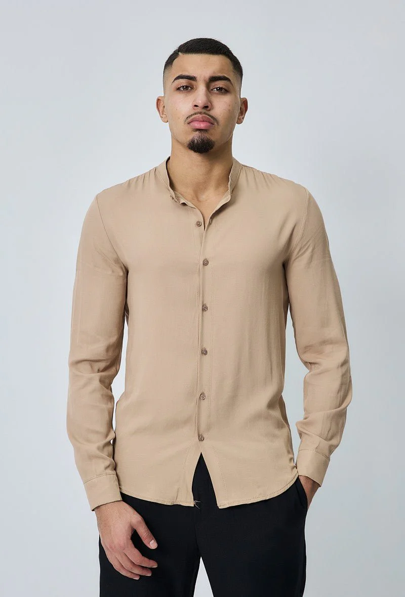 Chemise décontractée unie col mao