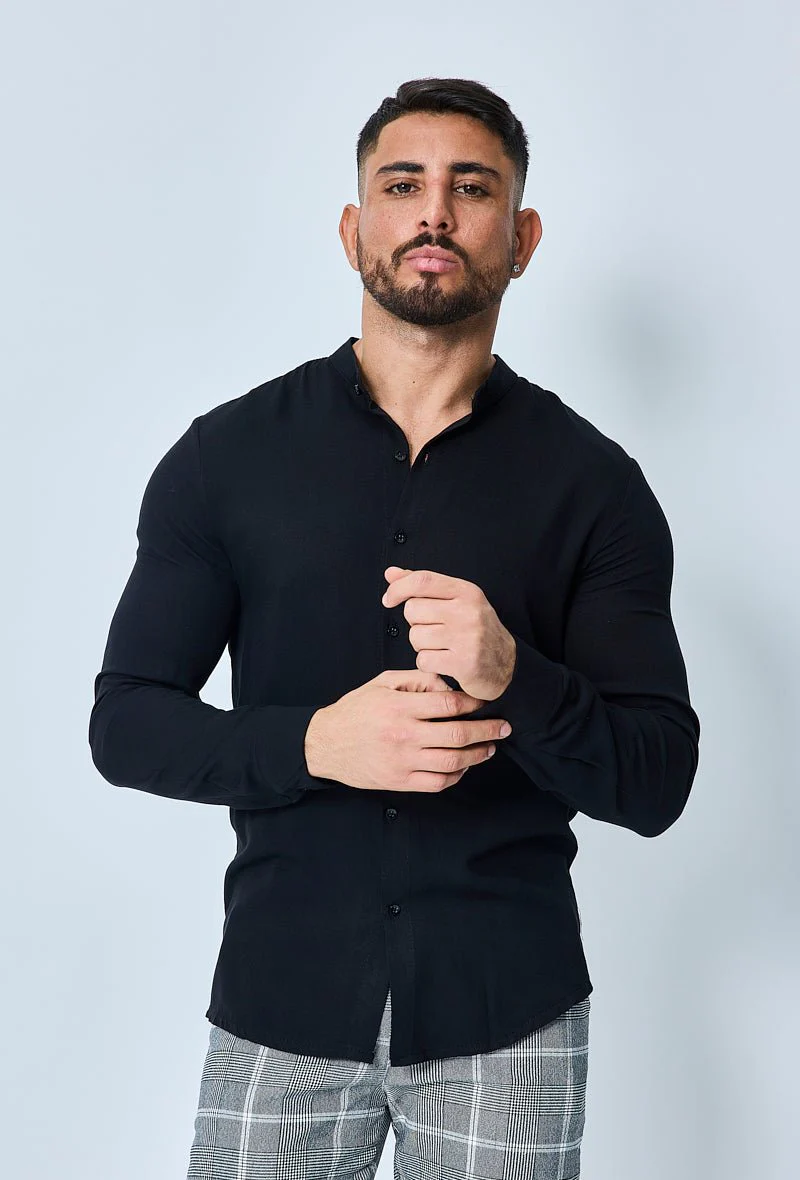 Chemise décontractée unie col mao - Image 11