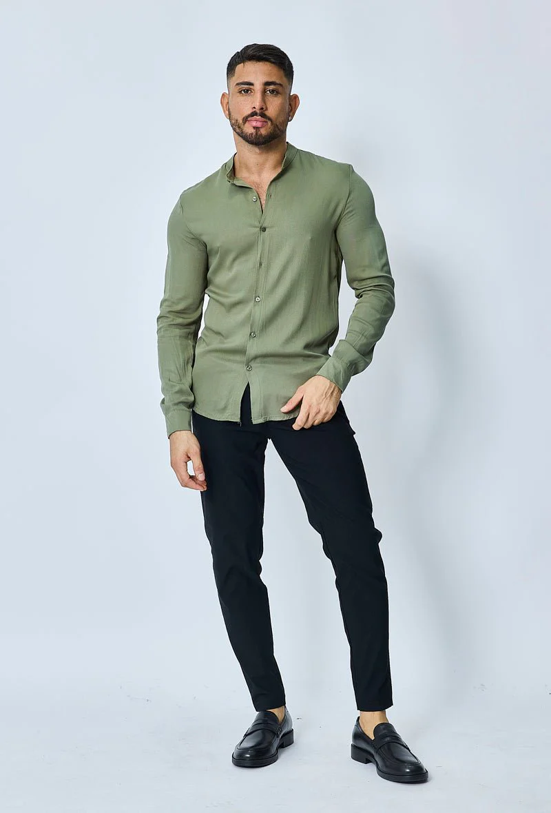 Chemise décontractée unie col mao - Image 18