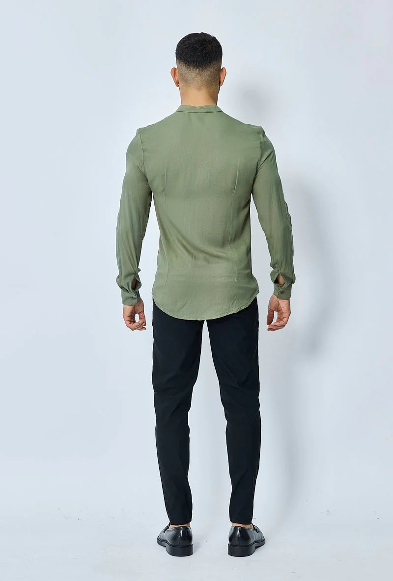 Chemise décontractée unie col mao - Image 20