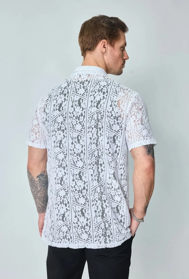 Chemise en dentelle fleurie manches courtes col à revers - Image 9