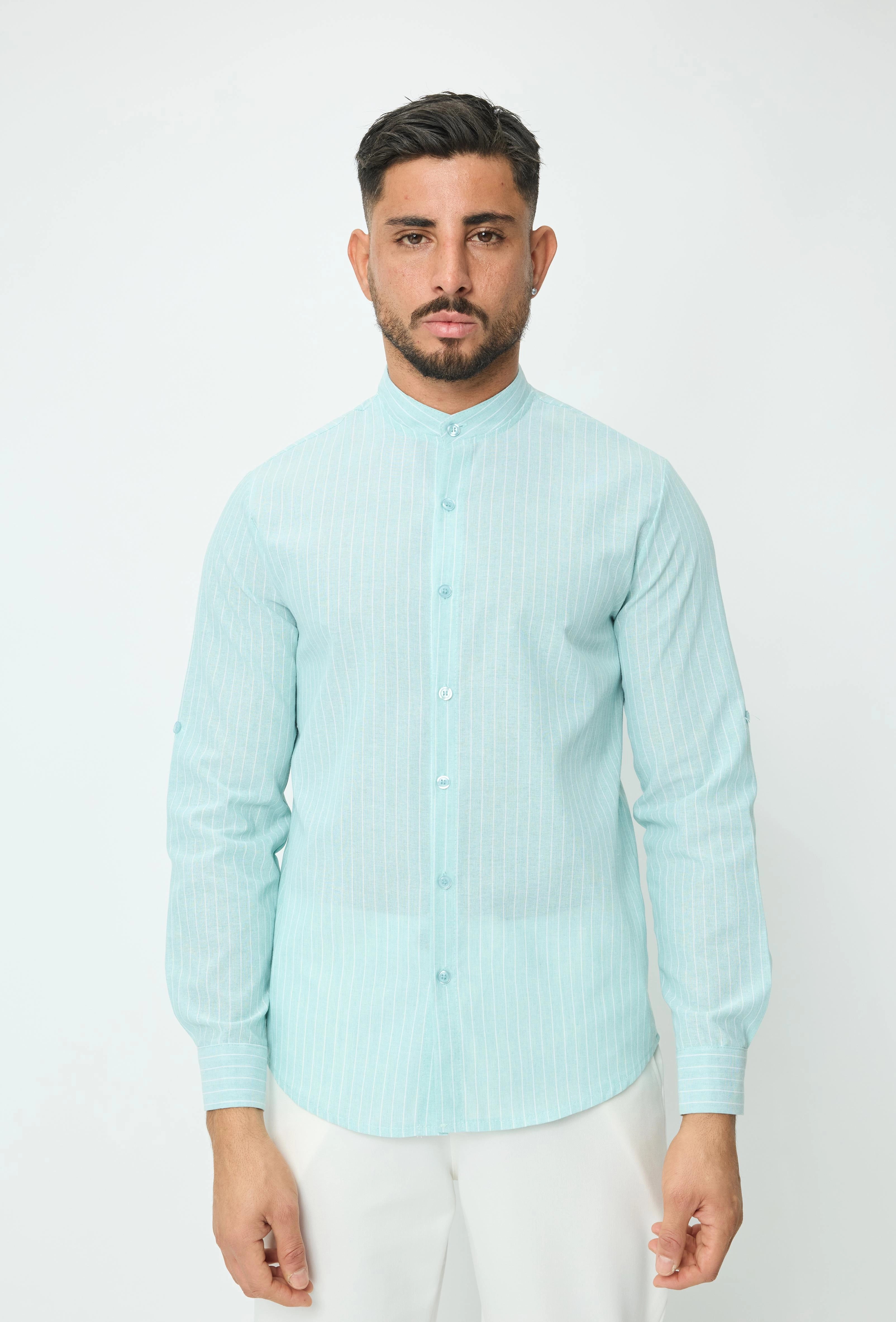 Chemise en lin mélangé avec col coréen