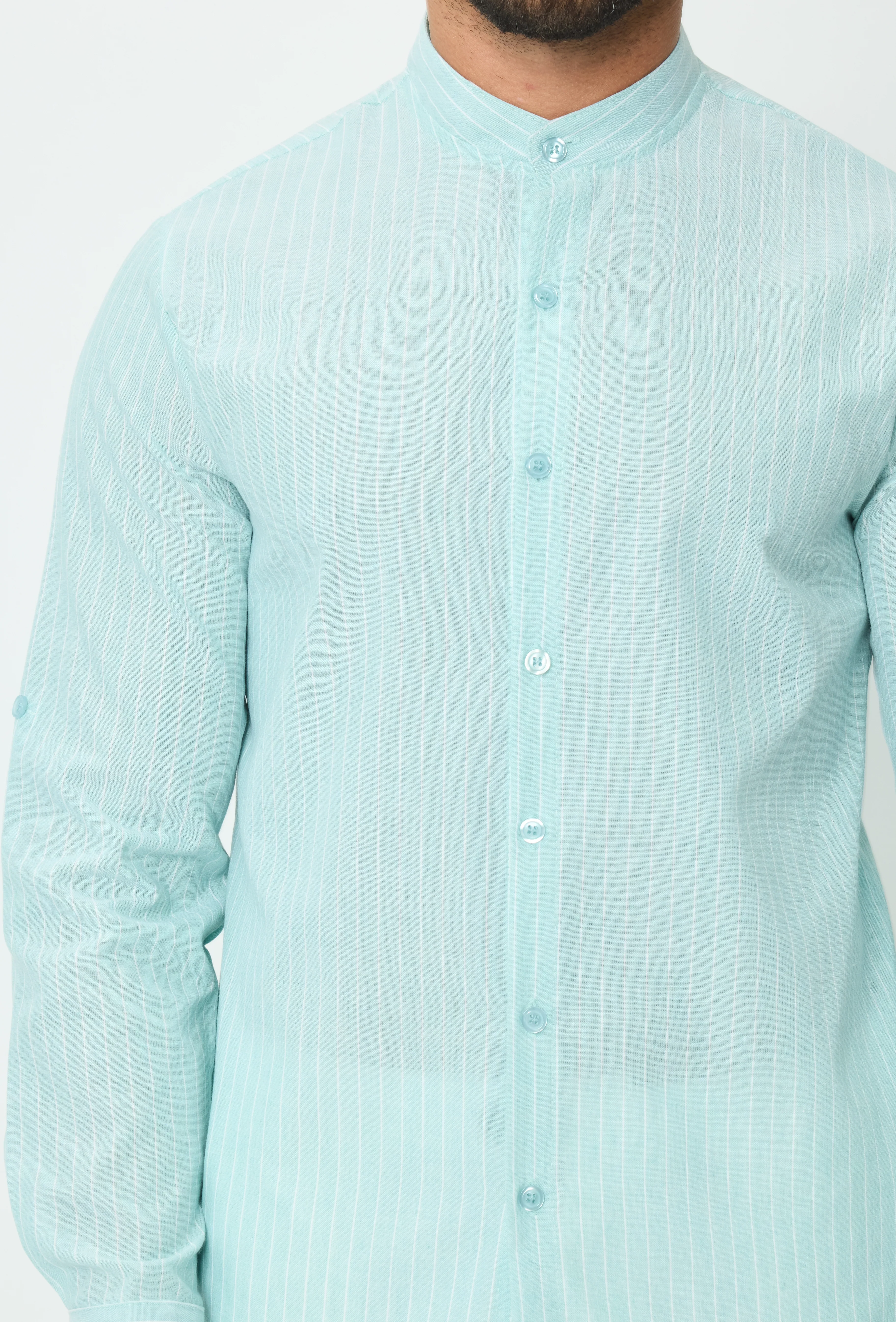 Chemise en lin mélangé avec col coréen - Image 2