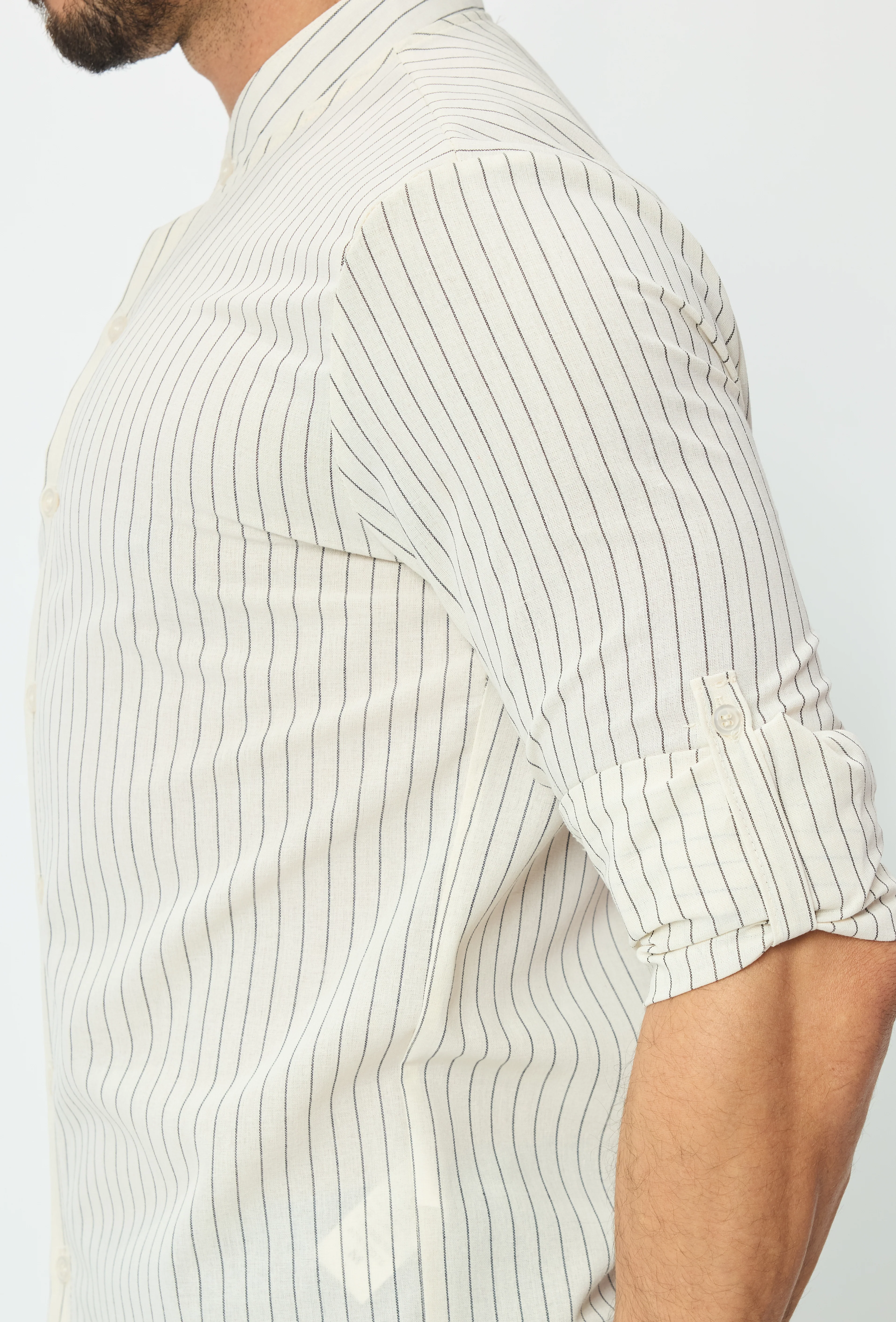 Chemise en lin mélangé avec col coréen - Image 9