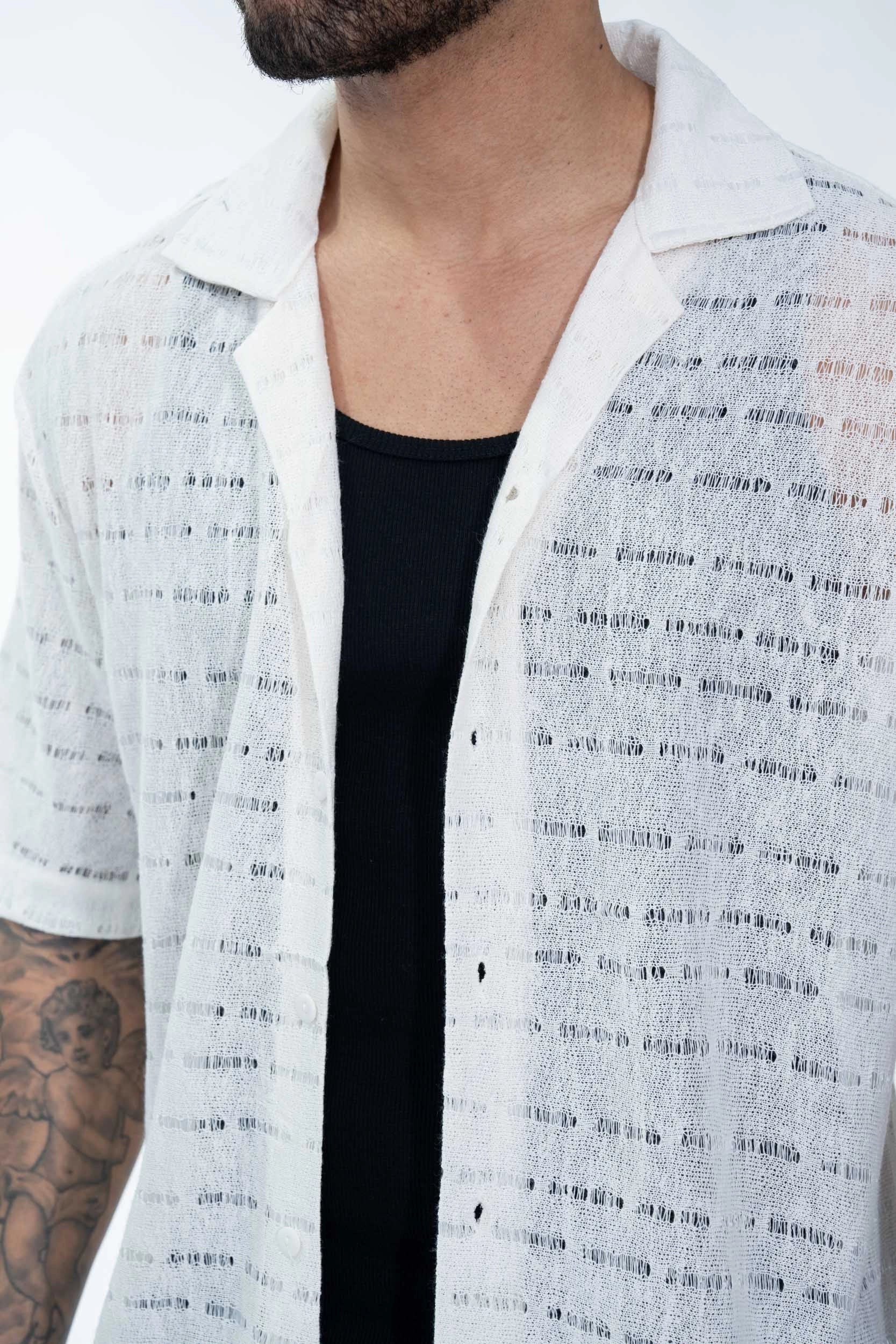 Chemise en maille transparente manches courtes col à revers - Image 6