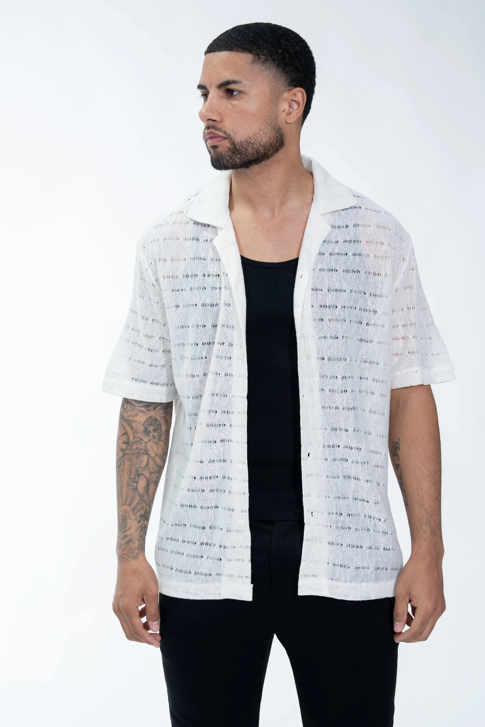 Chemise en maille transparente manches courtes col à revers - Image 8