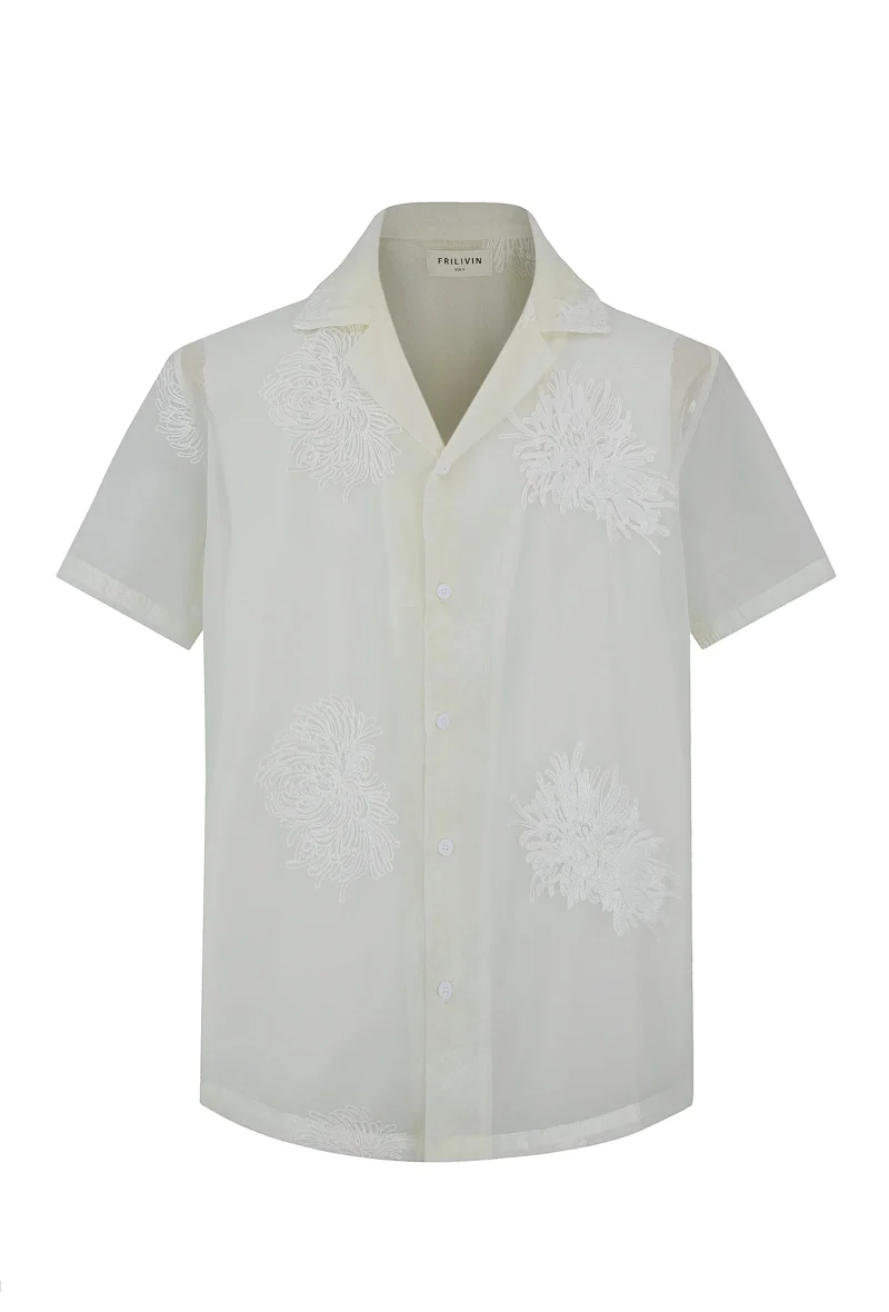 Chemise manches courtes à motifs fleuris broder - Image 15