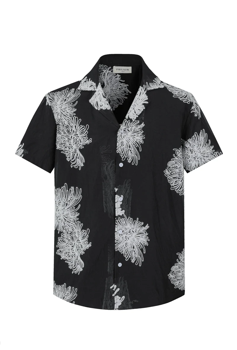 Chemise manches courtes à motifs fleuris broder - Image 7