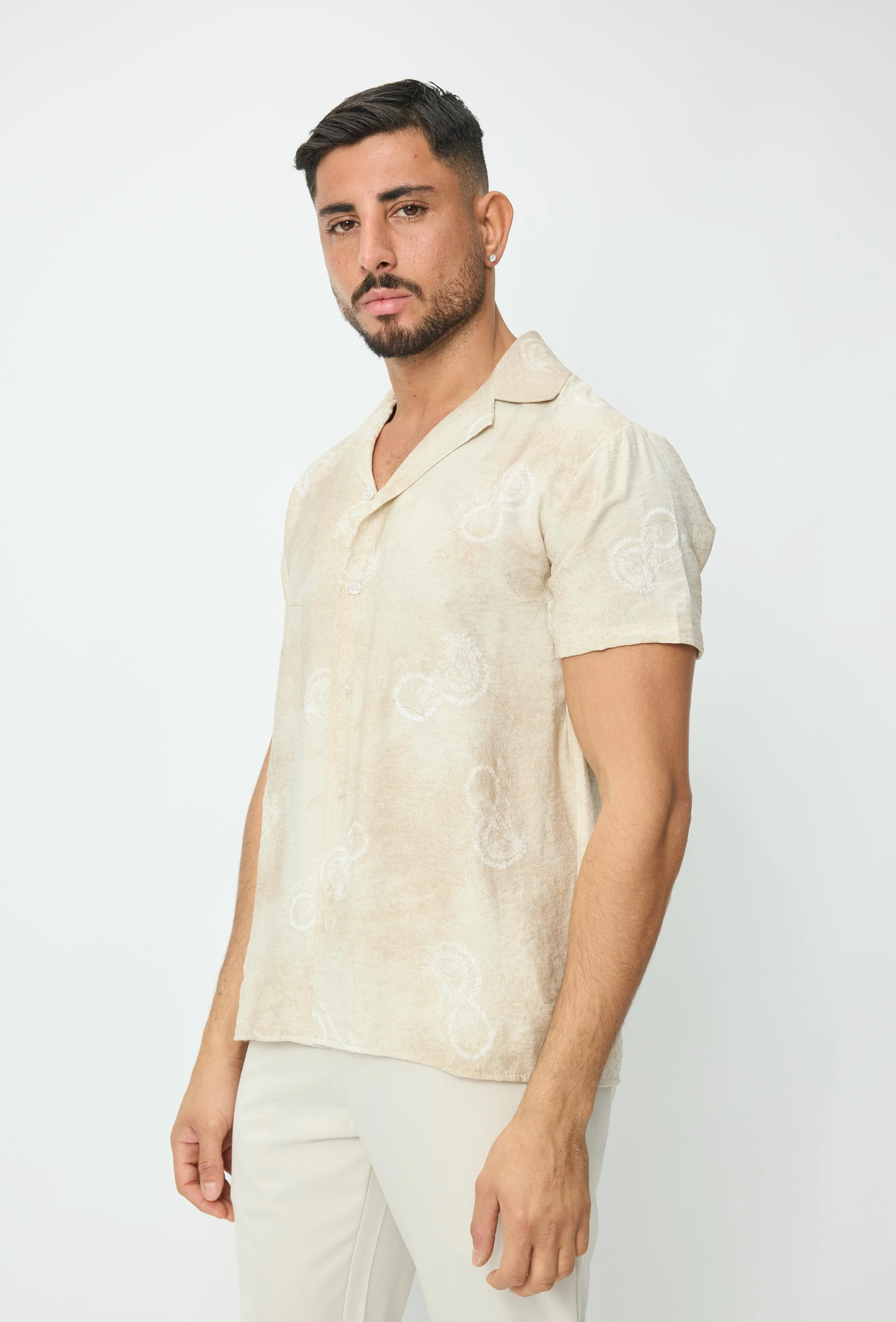 Chemise manches courtes tendance effet lin avec motif - Image 9