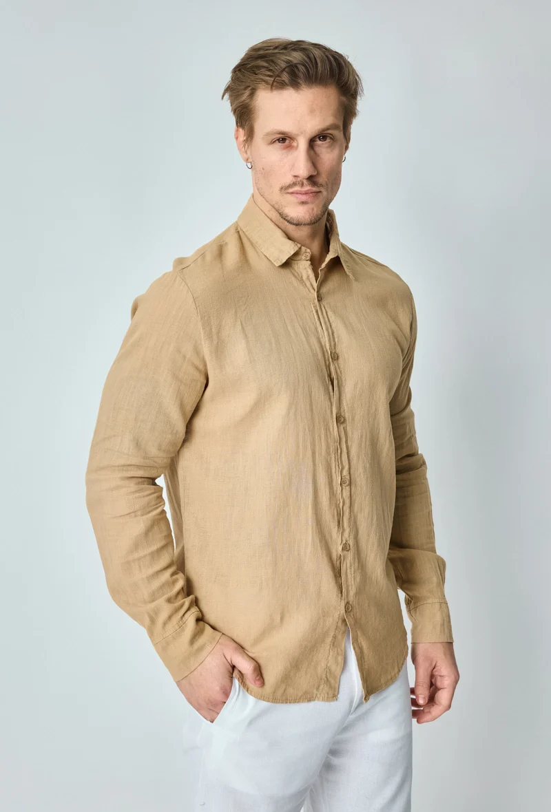 Chemise manches longues uni en lin - Image 13