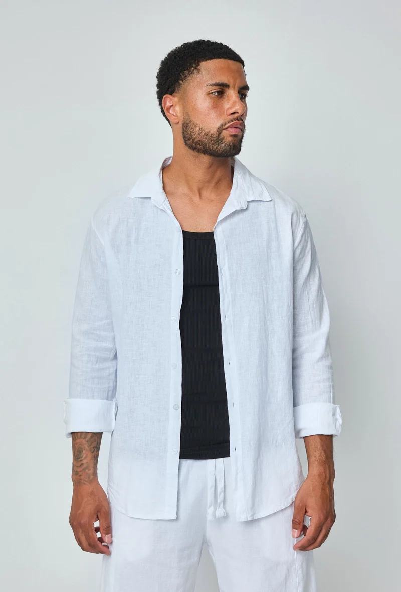 Chemise manches longues uni en lin - Image 24