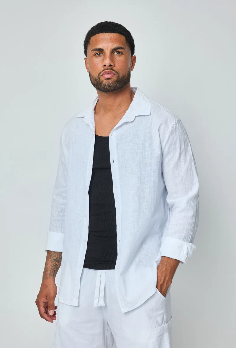 Chemise manches longues uni en lin - Image 25