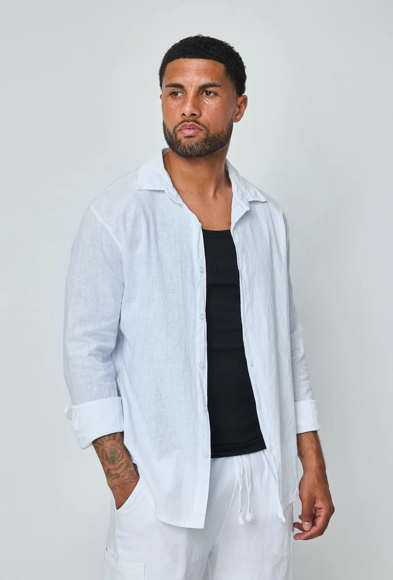Chemise manches longues uni en lin - Image 26