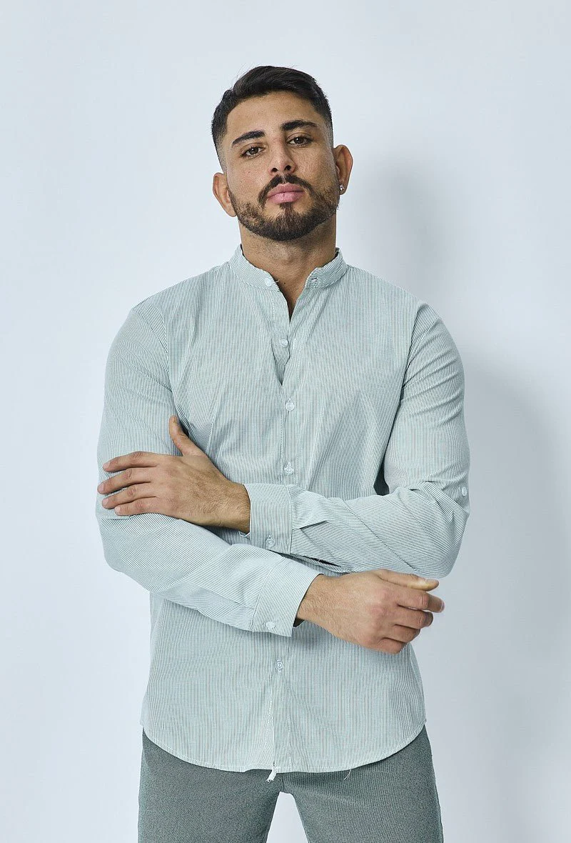 Chemise oxford à rayure col mao