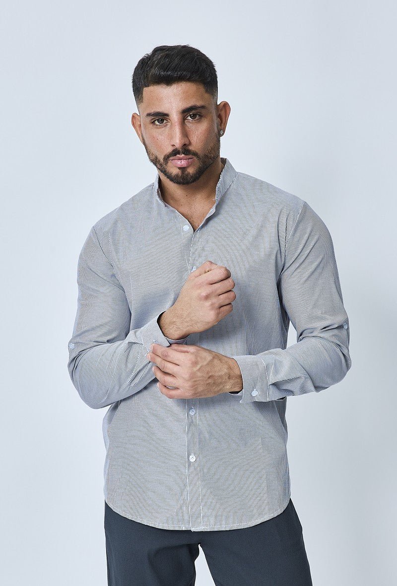 Chemise oxford à rayure col mao - Image 6