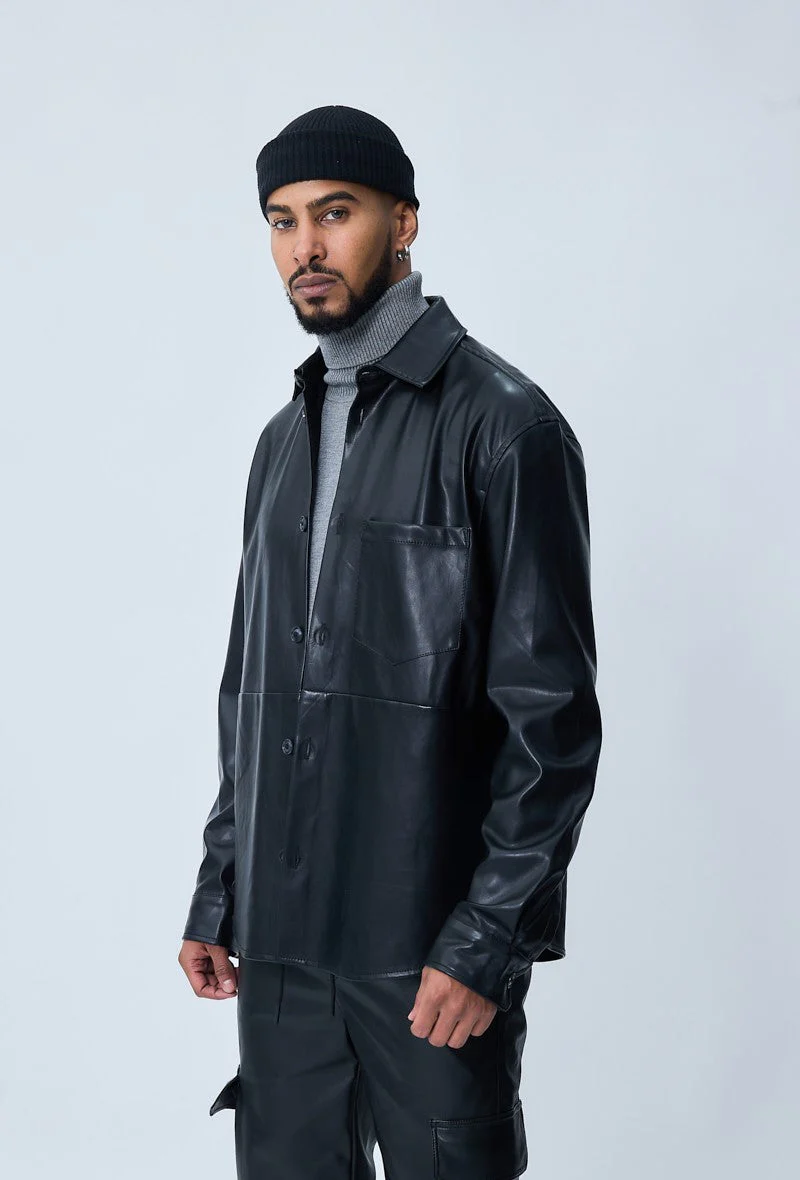 Veste similicuir à empiècement - Image 3