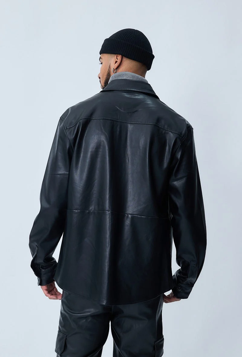 Veste similicuir à empiècement - Image 4