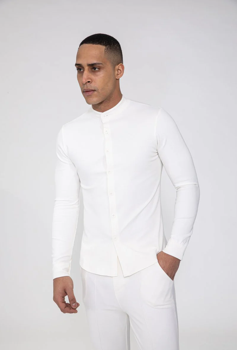 Chemise unie col mao à manches longues - Image 21