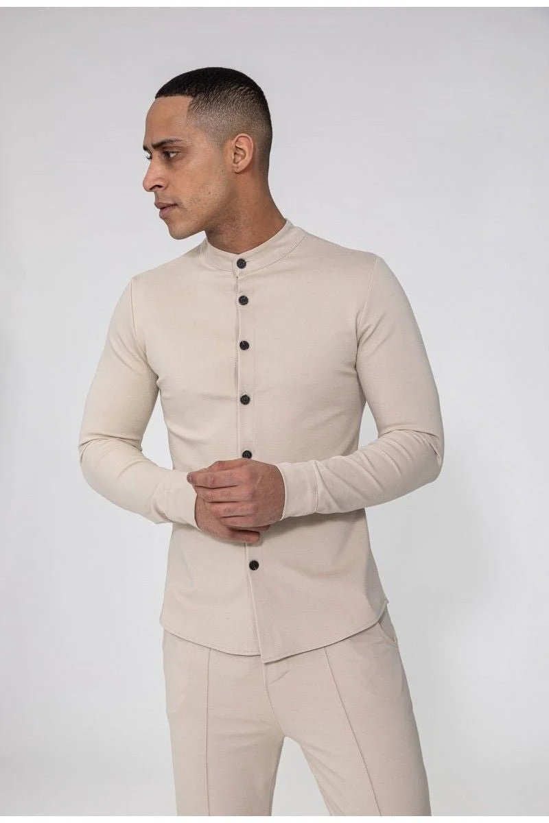 Chemise unie col mao à manches longues - Image 29