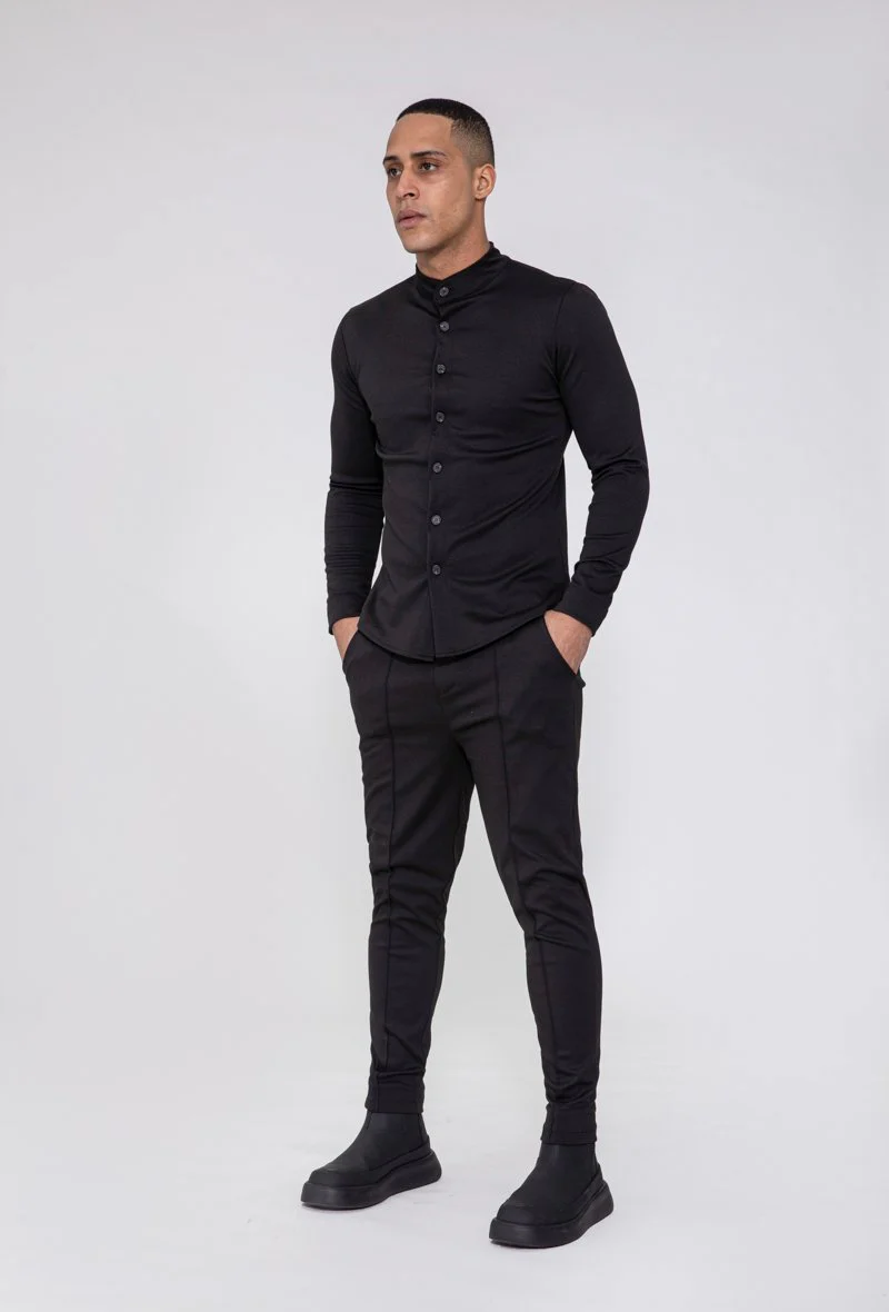Chemise unie col mao à manches longues - Image 3