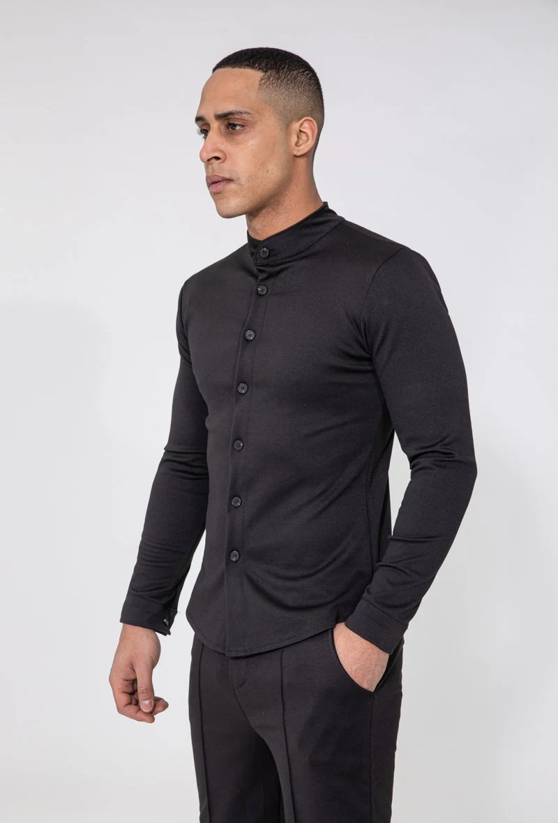 Chemise unie col mao à manches longues - Image 4