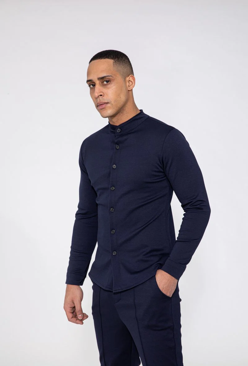 Chemise unie col mao à manches longues - Image 6
