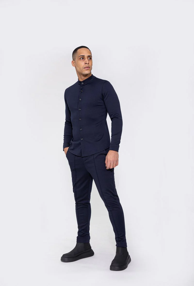 Chemise unie col mao à manches longues - Image 8