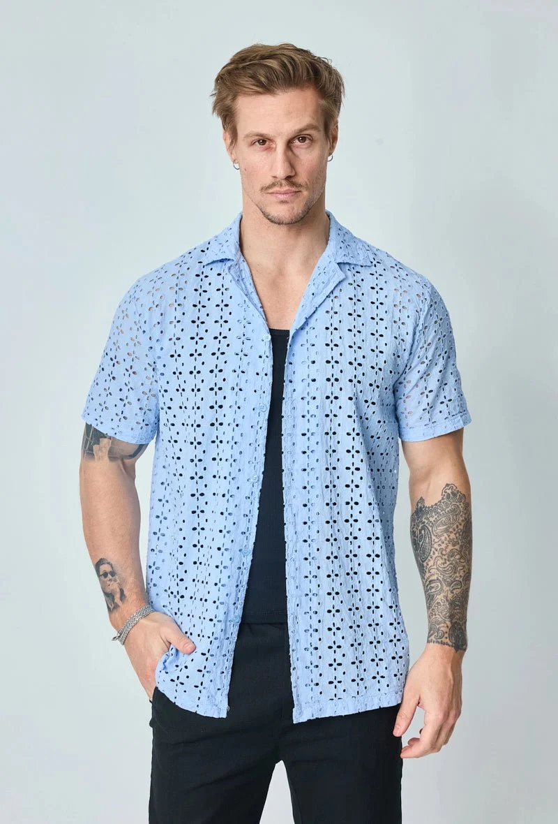 Chemise unie en dentelle manches courtes col à revers - Image 6