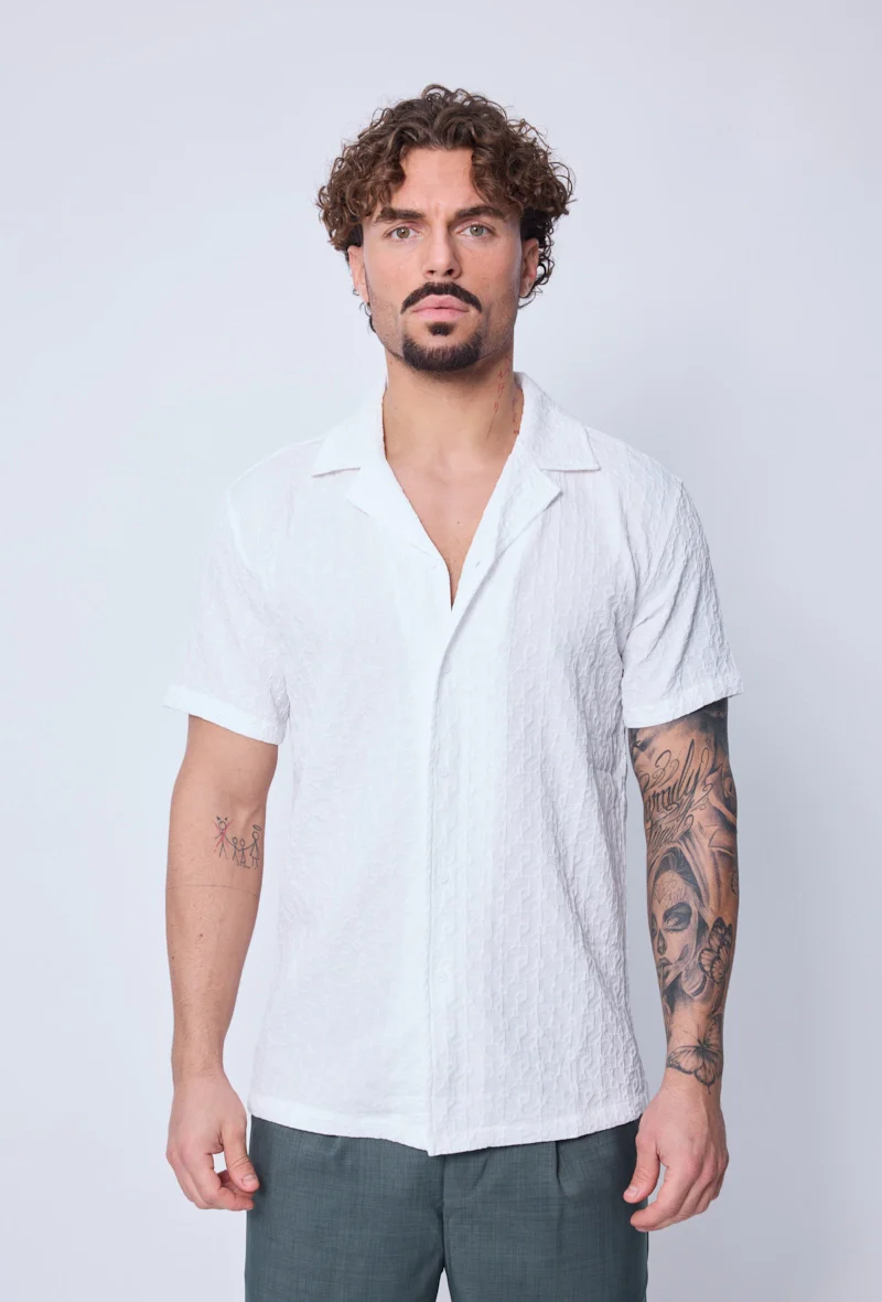 Chemise unie manches courtes à motifs géométriques - Image 3