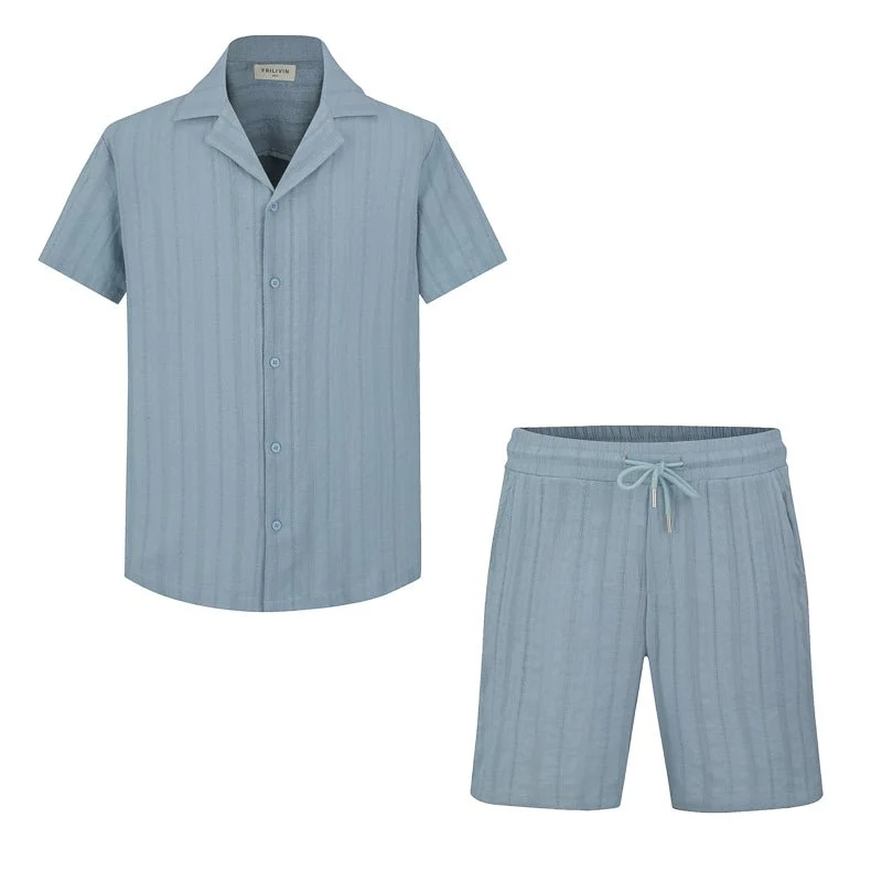 Ensemble à rayures chemise manches courtes short - Image 4