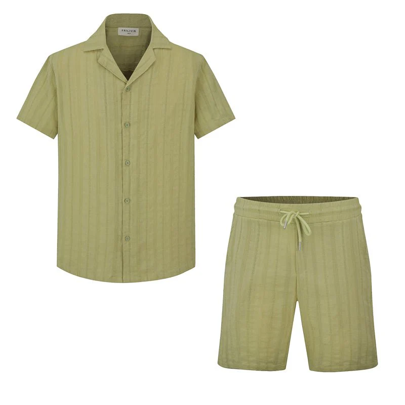 Ensemble à rayures chemise manches courtes short - Image 9