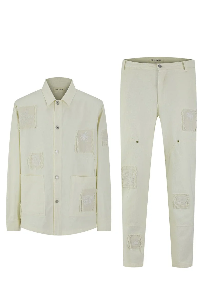 Ensemble en jean veste pantalon uni avec patch