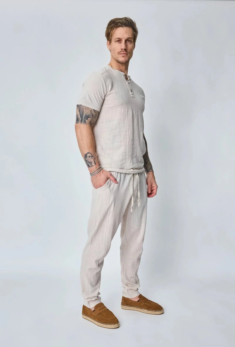 Ensemble polo pantalon uni effet lin - Image 14
