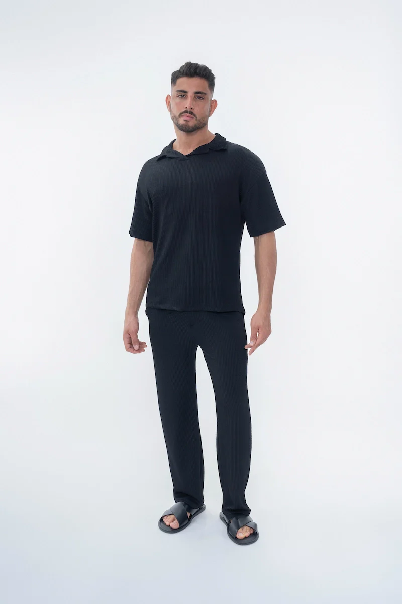 Ensemble uni plissé t-shirt pantalon - Image 4