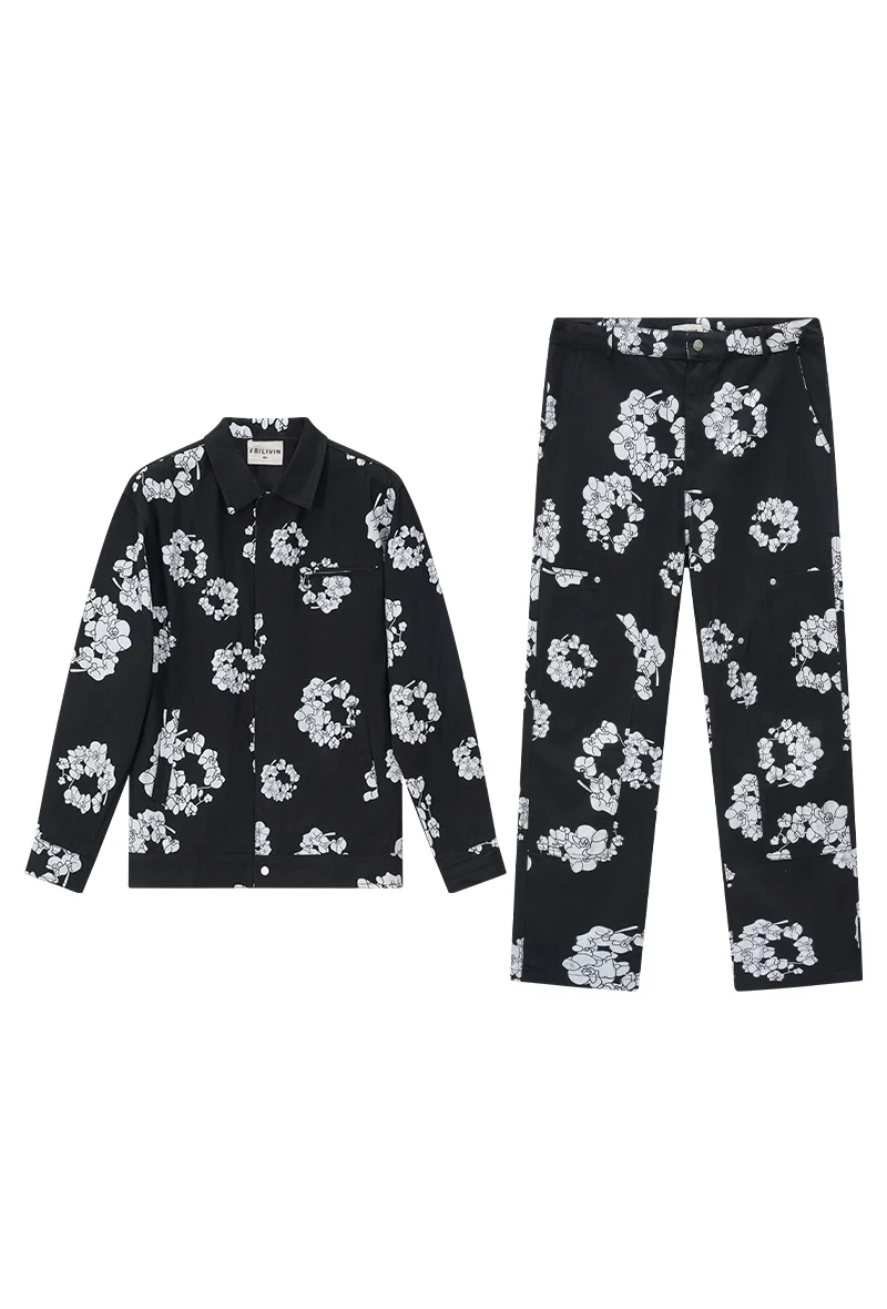 Ensemble veste pantalon en jean fleurie - Image 7