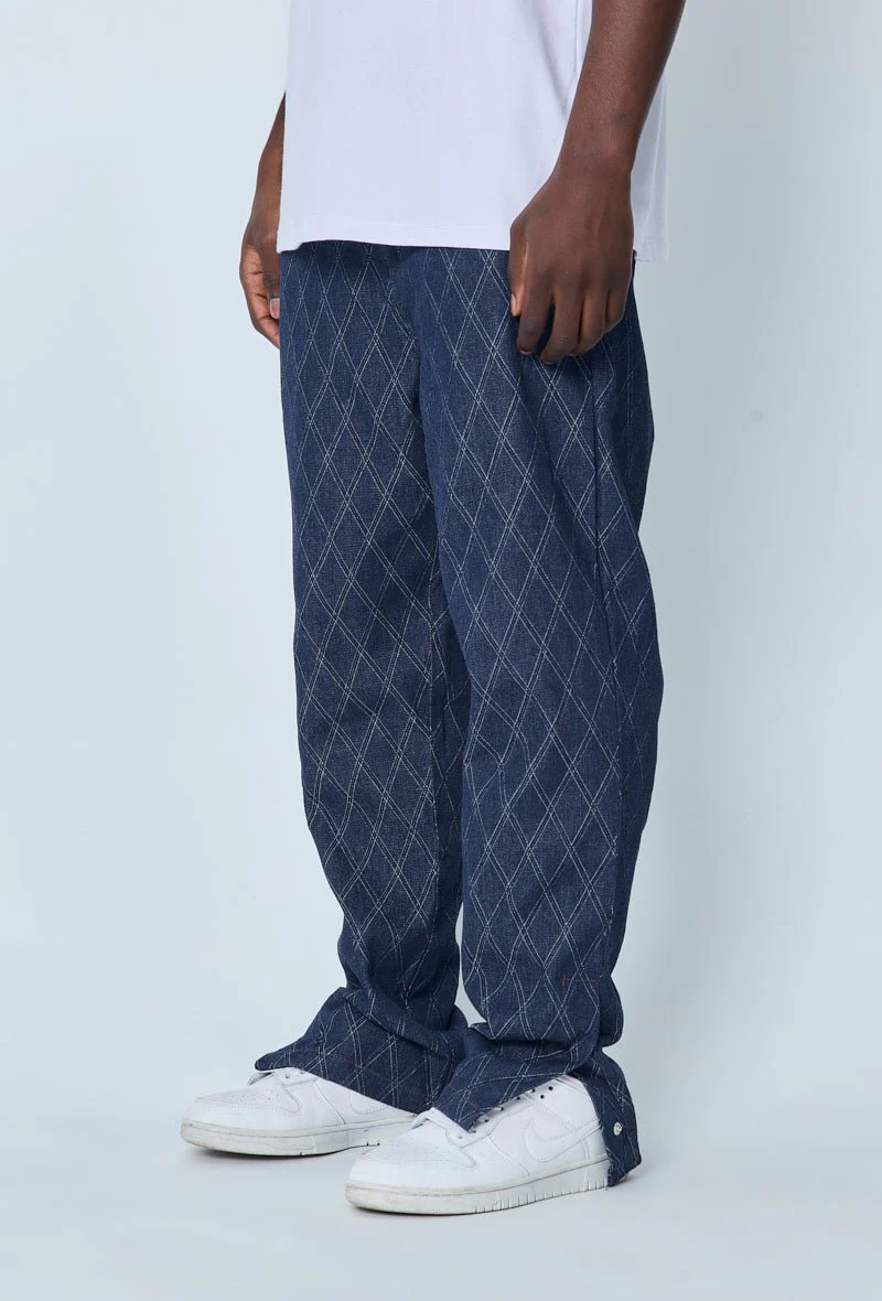 Jean large à motifs damier avec fentes - Image 2