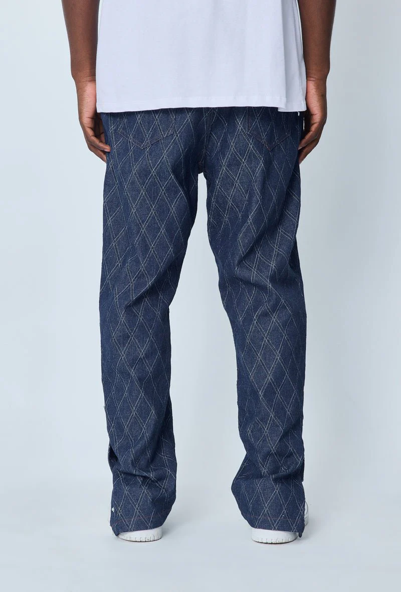 Jean large à motifs damier avec fentes - Image 7