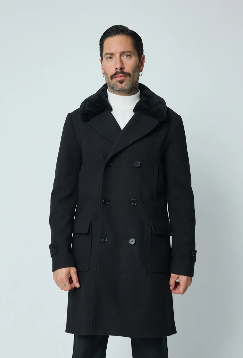 Manteau boutonné col à fourrure - Image 4
