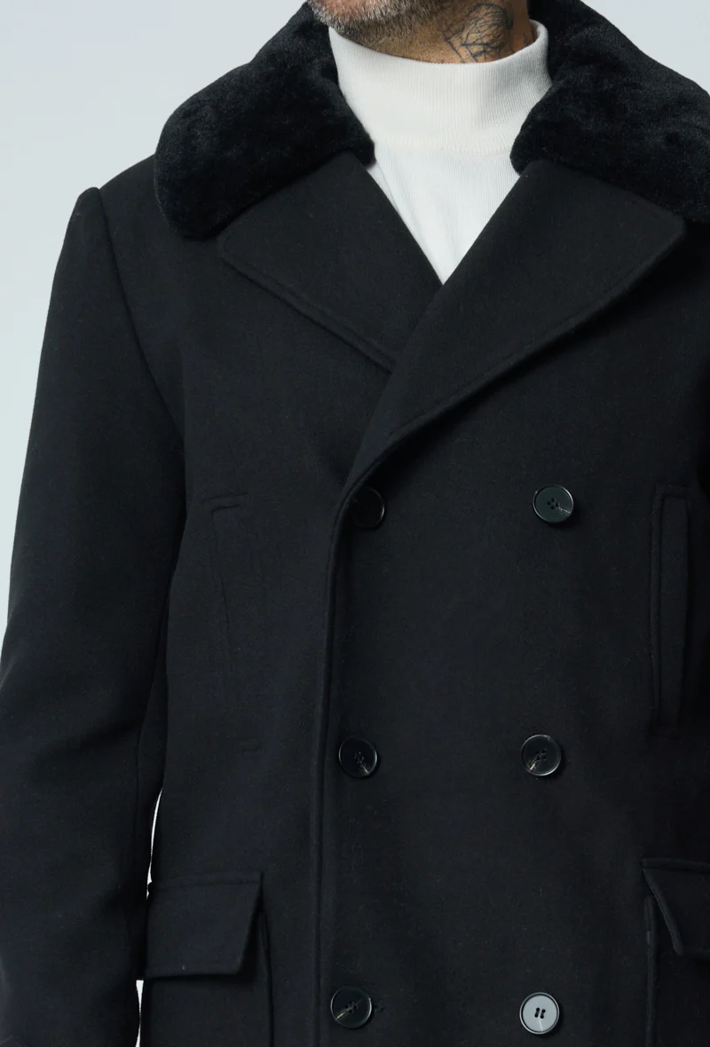 Manteau boutonné col à fourrure - Image 5