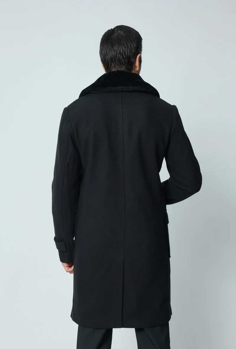 Manteau boutonné col à fourrure - Image 7