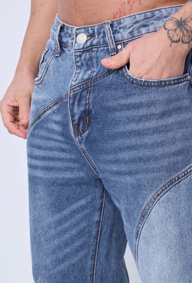 Pantalon bi-couleur en jean coupe large - Image 2